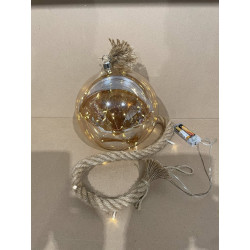 1 Super flot Glas Led Jule Kugle 20.cm dir på Tov med led lys på tovet