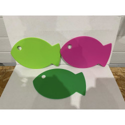 1 Sæt fiske skærebrætter i 3 farver i plast 30 X 20 cm