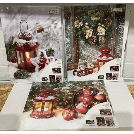 1 Jule lot med 3 store Jule billeder med led lys 28X38 cm