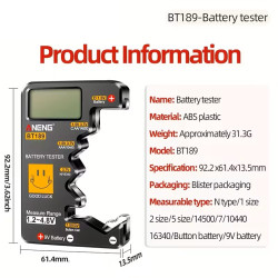 Batteritester til 9V, 6F22, 1.5V, 3V Knapbatterier med Digitalt Display