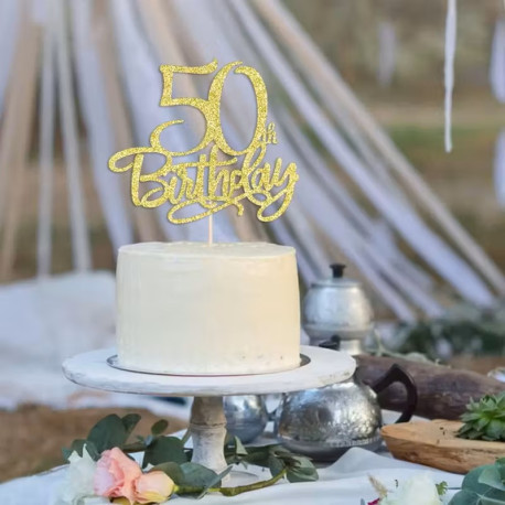 Gylden Farve Happy 50 Års Fødselsdagskage Dekoration i Gold