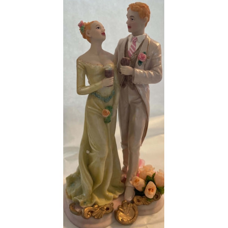 Super flot Topkagefigur brudepar med Roser & Guld Deco i Resin