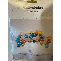 Ballonbuket med 70 balloner i flotte farver