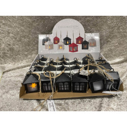 Salg af 1 Display med 24 Metal Jule Huse med led lys i