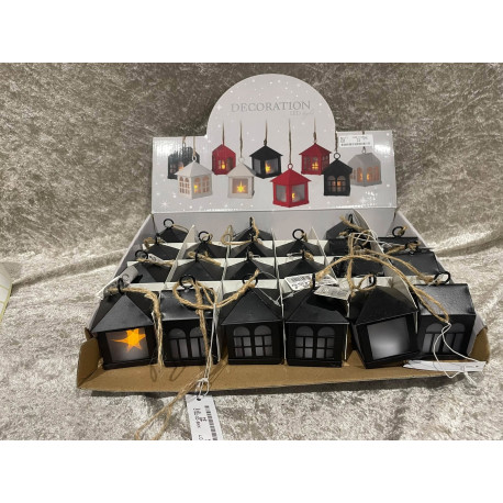 Salg af 1 Display med 24 Metal Jule Huse med led lys i
