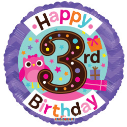 FOIL BALLOON 3RD BIRTHDAY GIRL 46 CM