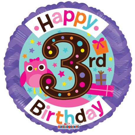 FOIL BALLOON 3RD BIRTHDAY GIRL 46 CM