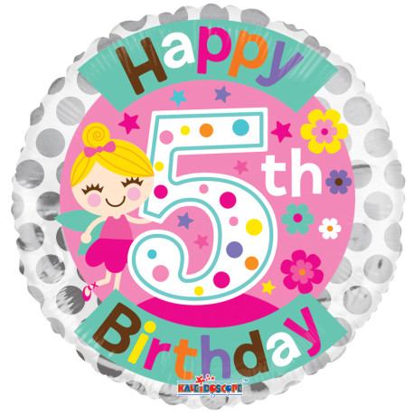 FOIL BALLOON 5TH BIRTHDAY GIRL 46 CM