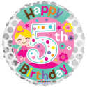 FOIL BALLOON 5TH BIRTHDAY GIRL 46 CM