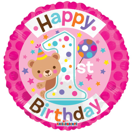 FOIL BALLOON 1ST BIRTHDAY GIRL 46 CM