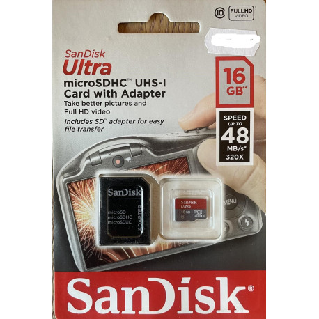 SanDisk Ultra MicroSDHC UHS-1 -16.GB Card med Adaptor