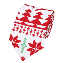 Hvidt Juleslips med Rød/Grøn Pixel Julemotiver