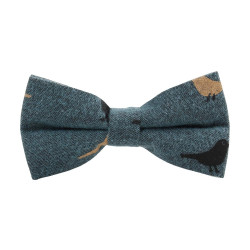 Mørk Blå/Grøn Bomulds Butterfly med Fugle