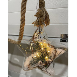 Stor super flot glas Stjerne med indvendig Deco og led lys på tov