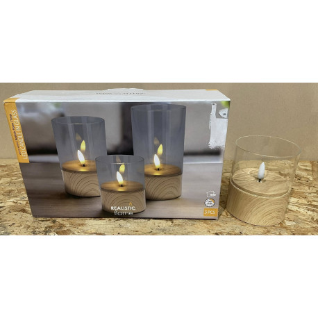 1. Sæt med 3.stk Candel led lys i luksus udgaven fra H&S i Natur træ i 3 str.