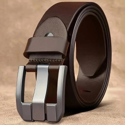 Herre luksus læderbælte i høj kvalitet i brun, med metalspænde - model nr. JK 02