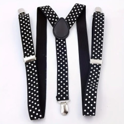 Hvid / Sort Prikket Herre Sele med 3 Metal Klips