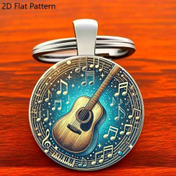 Vintage Guitar Akryl Nøglering med Musiknoter & Stjernenat Design - NR 13