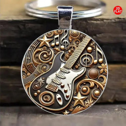 Retro Rock Guitar & Noter og Stjerne Design Nøglering NR-14