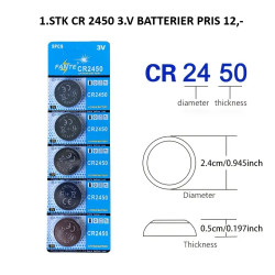 CR2450 3V knapbatterier - pakke tilbud 5.stk - PÅ TILBUD