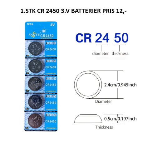 CR2450 3V knapbatterier - pakke tilbud 5.stk
